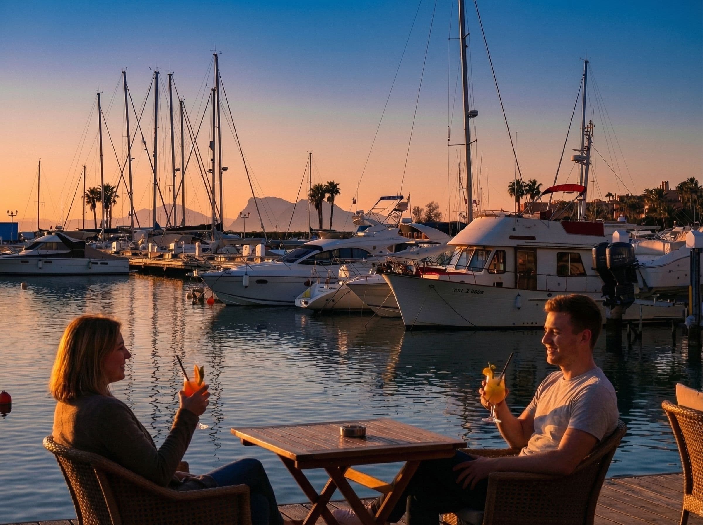 Couple having drinks Sotogrande Port